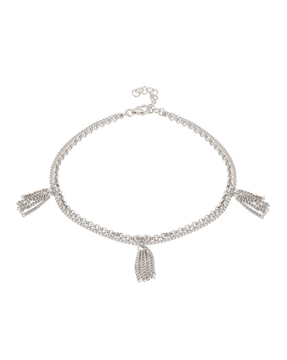 Carlton London Rhodium-Plated Silver Toned Charm Pack Of 2 Anklet For Women