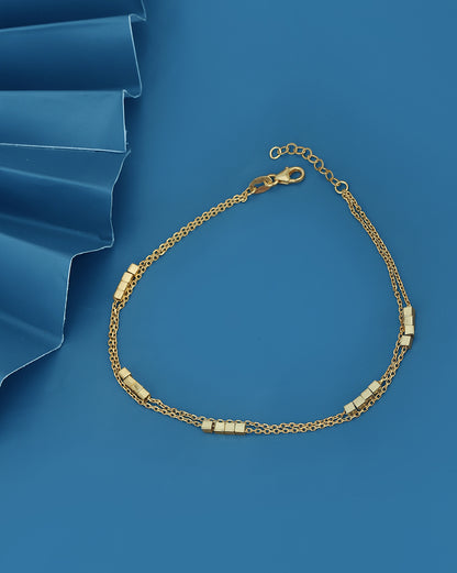 Carlton London 18Kt Gold Plated Double Layer Anklet With Square Beads