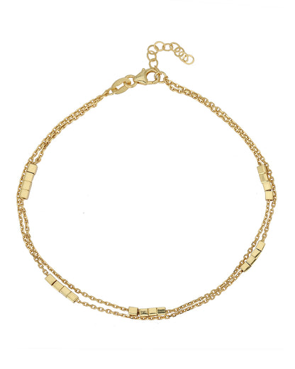 Carlton London 18Kt Gold Plated Double Layer Anklet With Square Beads