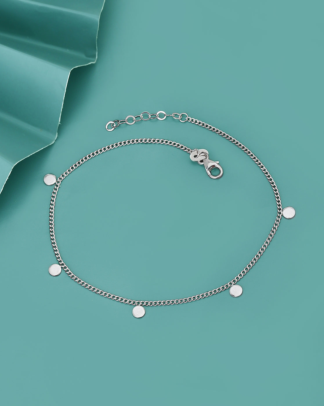 Carlton London Rhodium Plated Minimal Anklet With Tiny  Discs