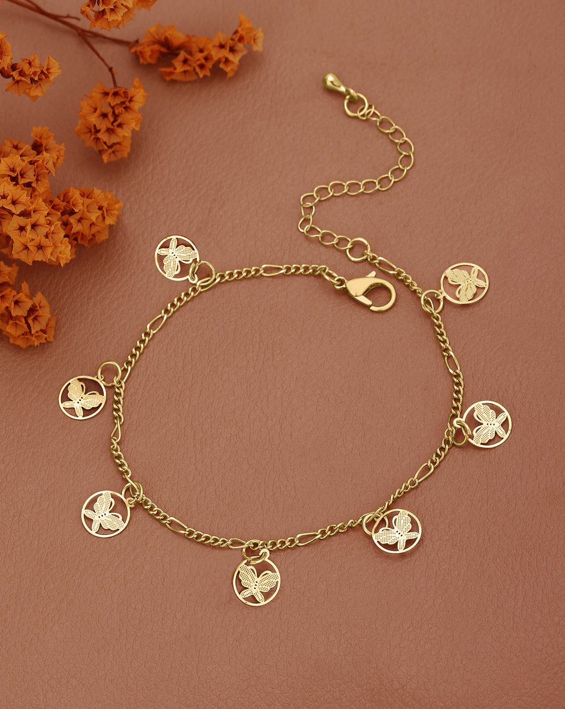 Gold Plated Multiple Butterfly Charm Anklet