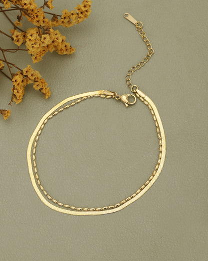 Gold Plated Double Chain Layered Anklet