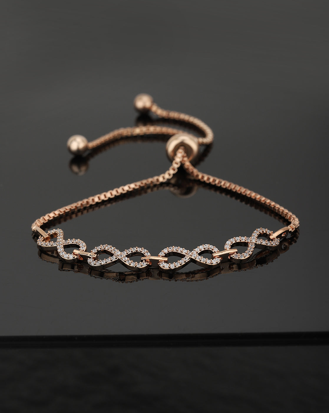 Carlton London Rose Gold Plated-Cz Studded Infinity Bracelet For Women