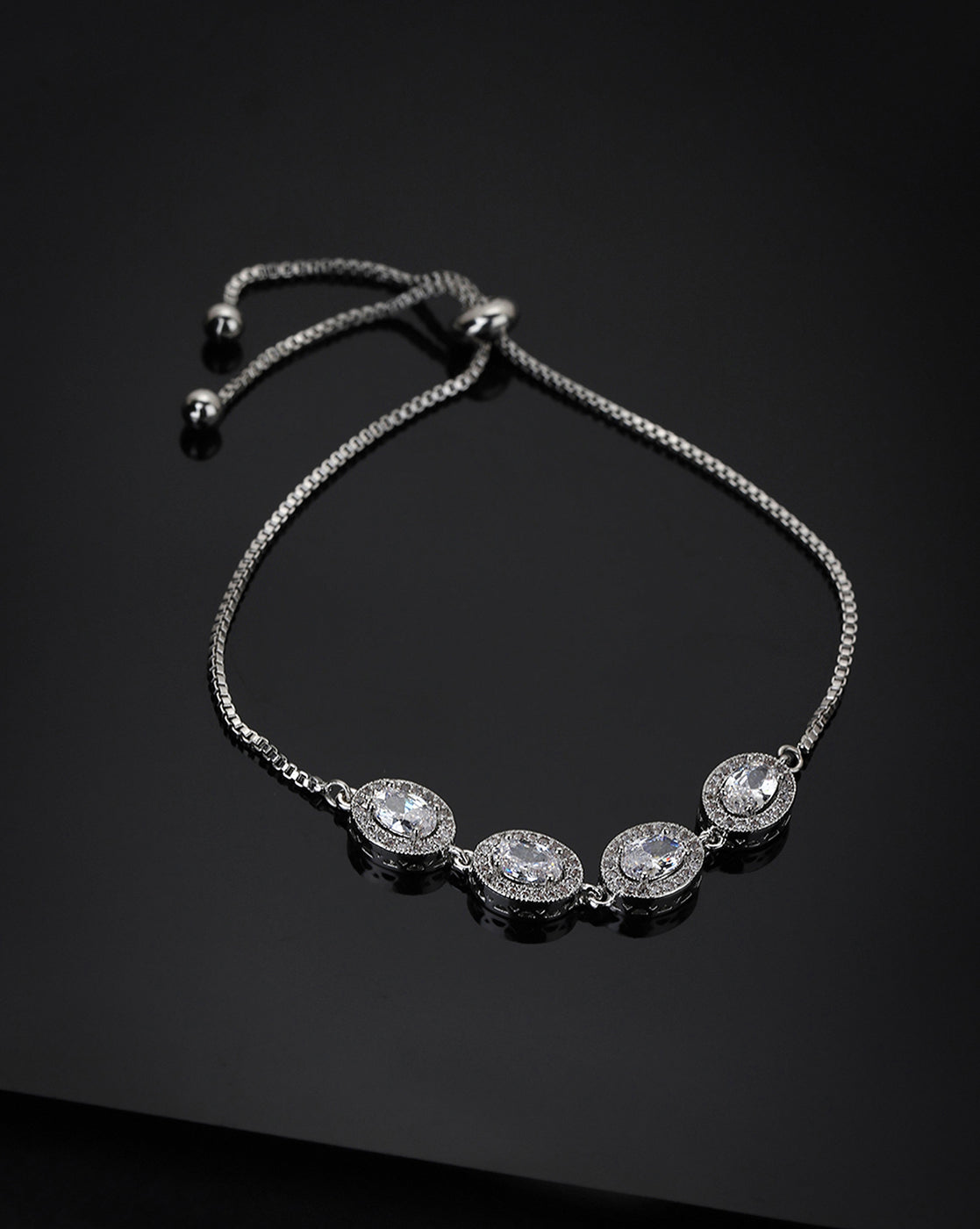 Carlton London Rhodium Plated Cz Link Bracelet For Women