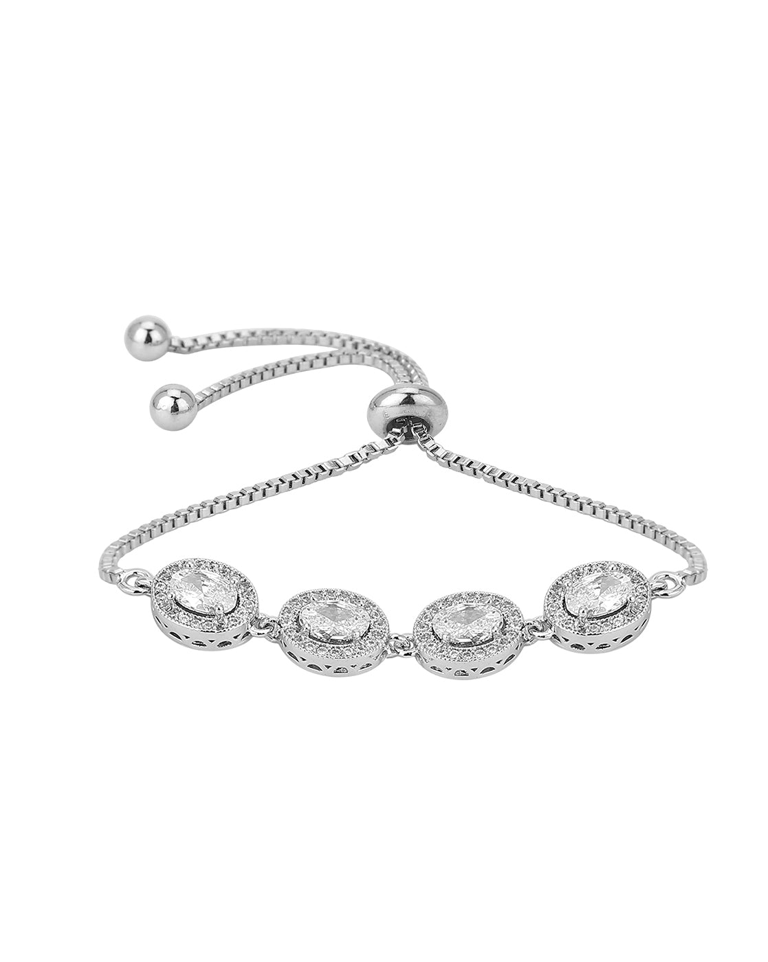 Carlton London Rhodium Plated Cz Link Bracelet For Women