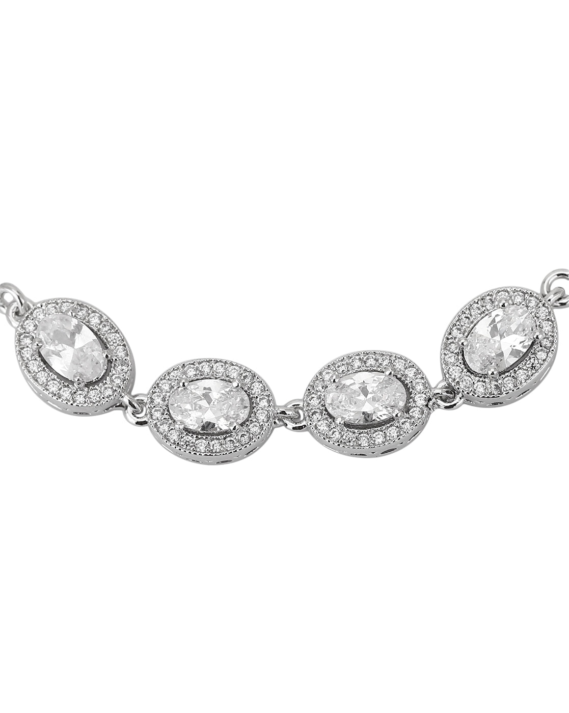 Carlton London Rhodium Plated Cz Link Bracelet For Women