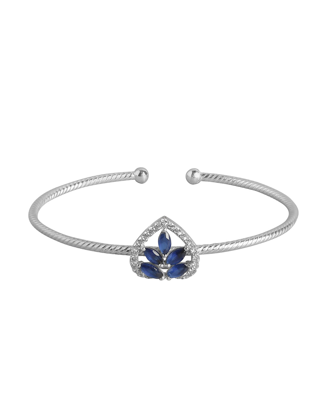 Carlton London Cz Studded Rhodium Plated Cuff Floral Bracelet For Women