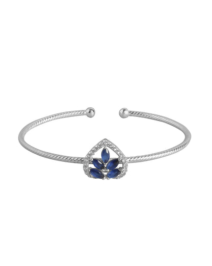 Carlton London Cz Studded Rhodium Plated Cuff Floral Bracelet For Women