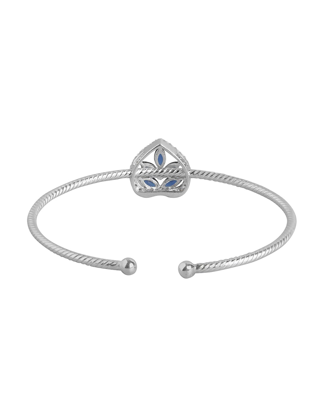 Carlton London Cz Studded Rhodium Plated Cuff Floral Bracelet For Women