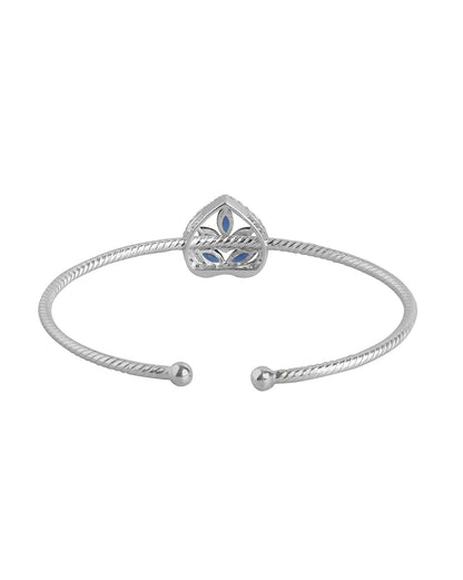 Carlton London Cz Studded Rhodium Plated Cuff Floral Bracelet For Women