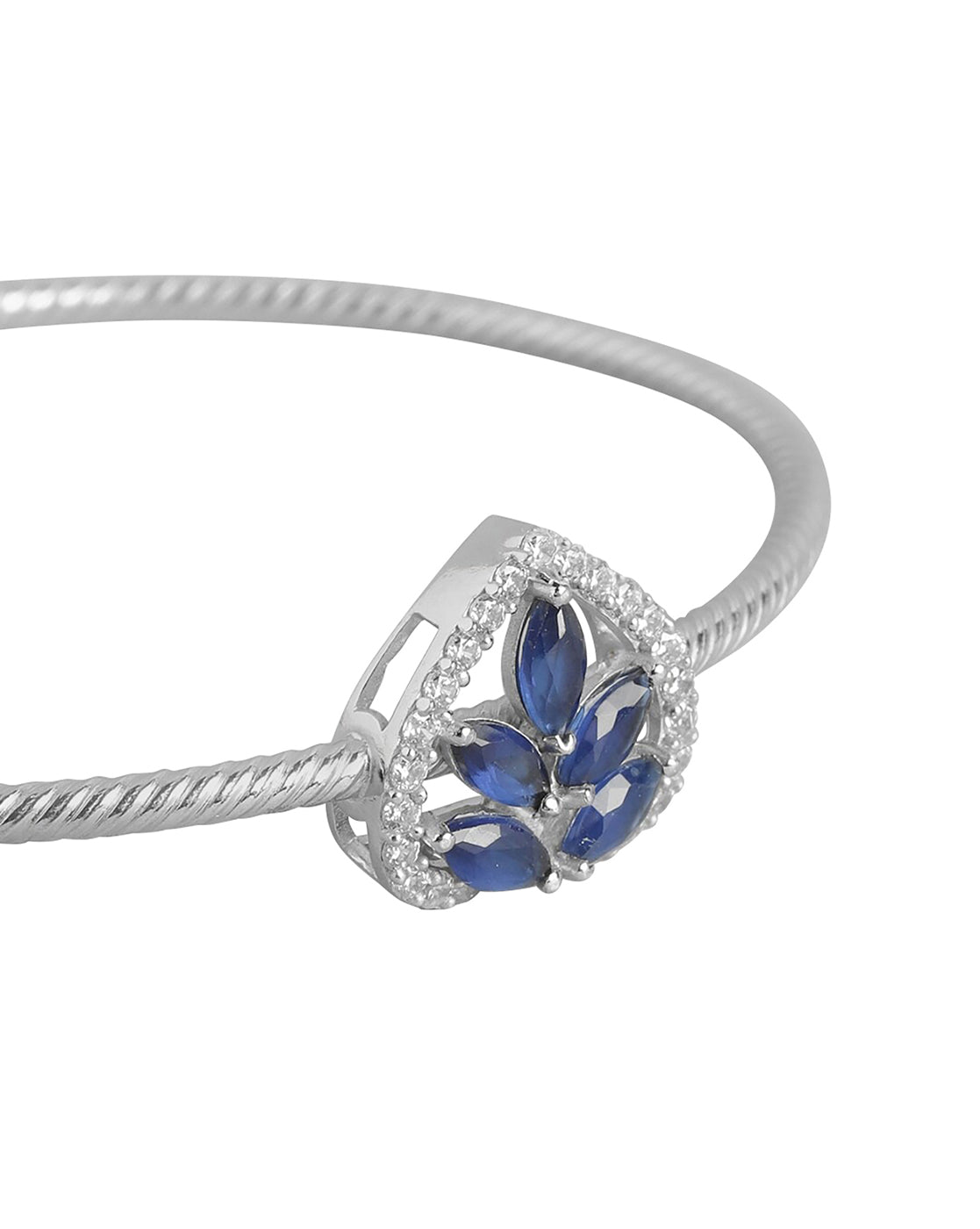 Carlton London Cz Studded Rhodium Plated Cuff Floral Bracelet For Women