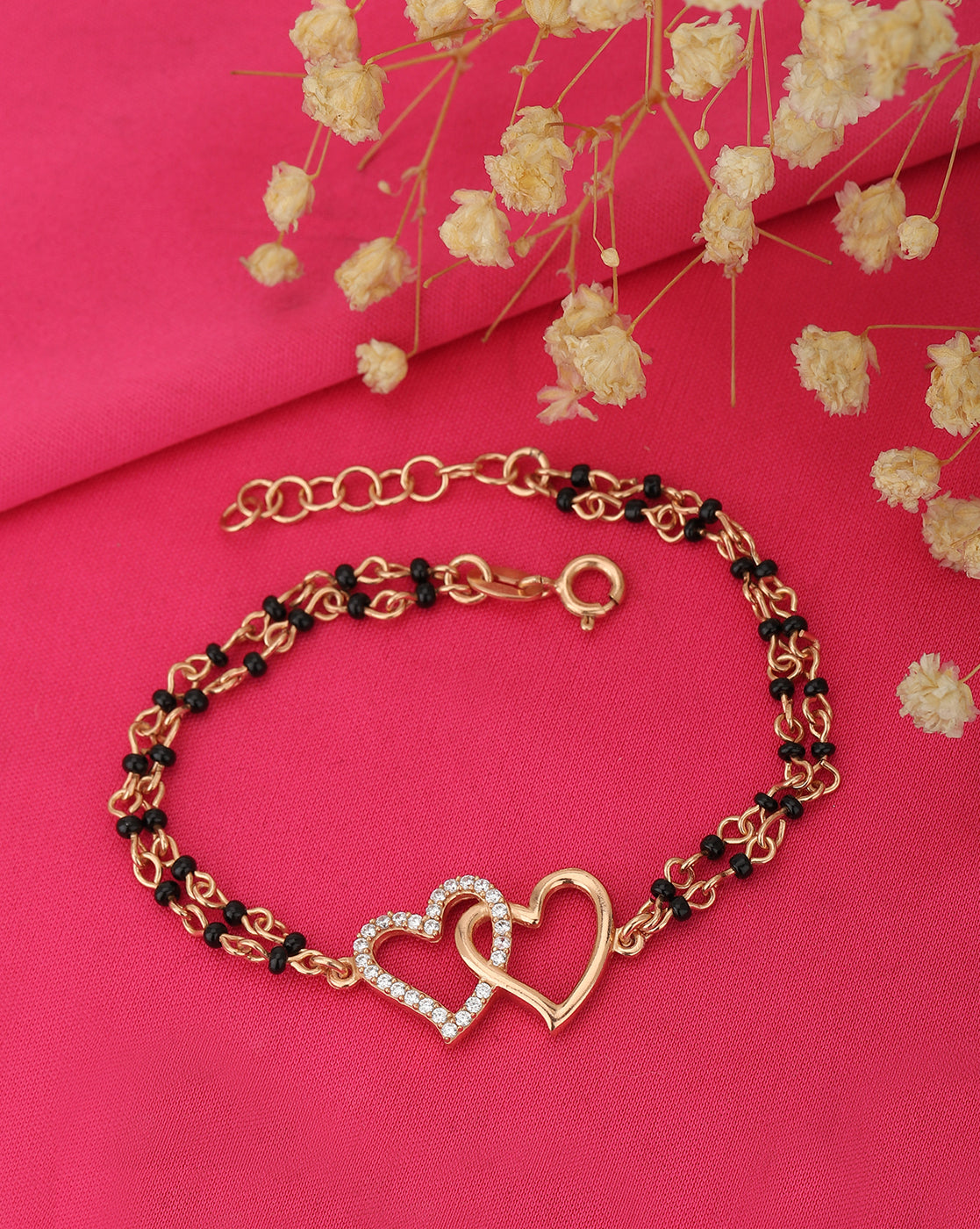 Carlton London Rose Gold Plated Heart Charm Bracelet for Women