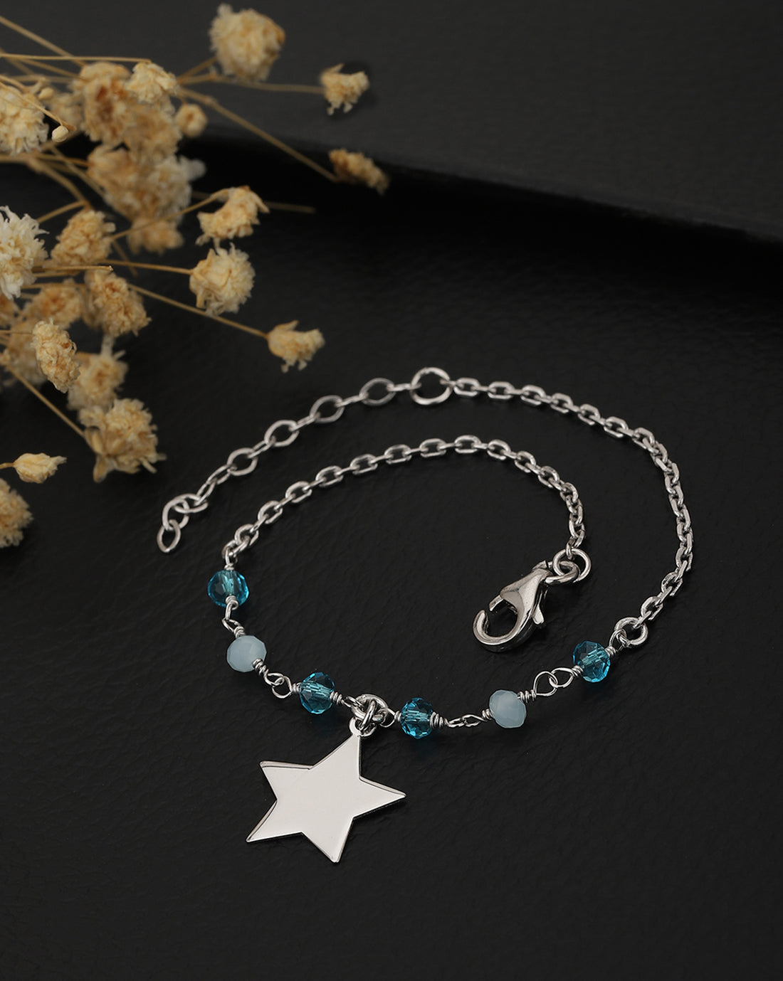 Carlton London Rhodium Plated Star Charm Bracelet For Women