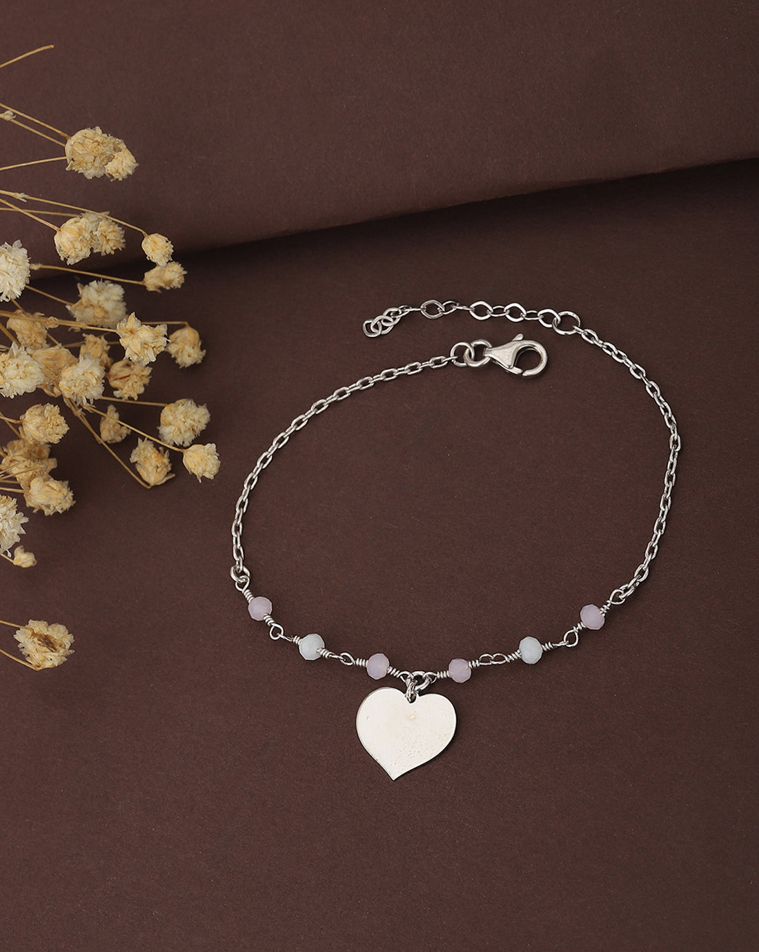 Carlton London Rhodium Plated Heart Charm Bracelet For Women