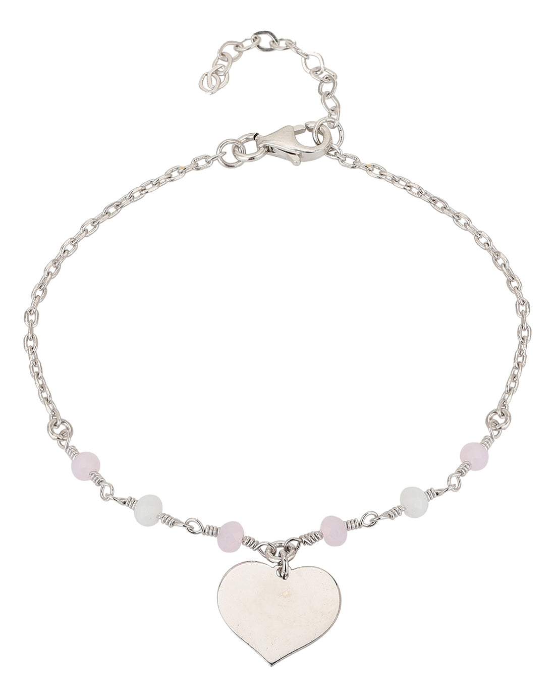 Carlton London Rhodium Plated Heart Charm Bracelet For Women