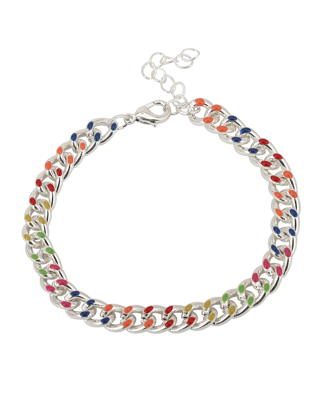 Carlton London Rhodium-Plated Silver Toned Multicolored Enamel Bracelet For Women