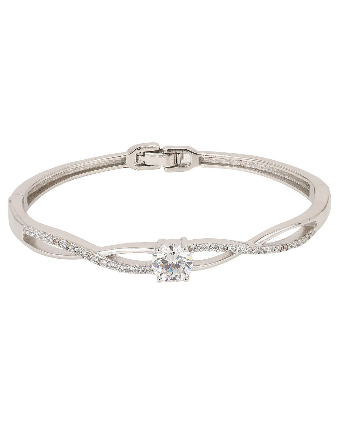 Carlton London Rhodium Plated Cz Studded Bangle Bracelet