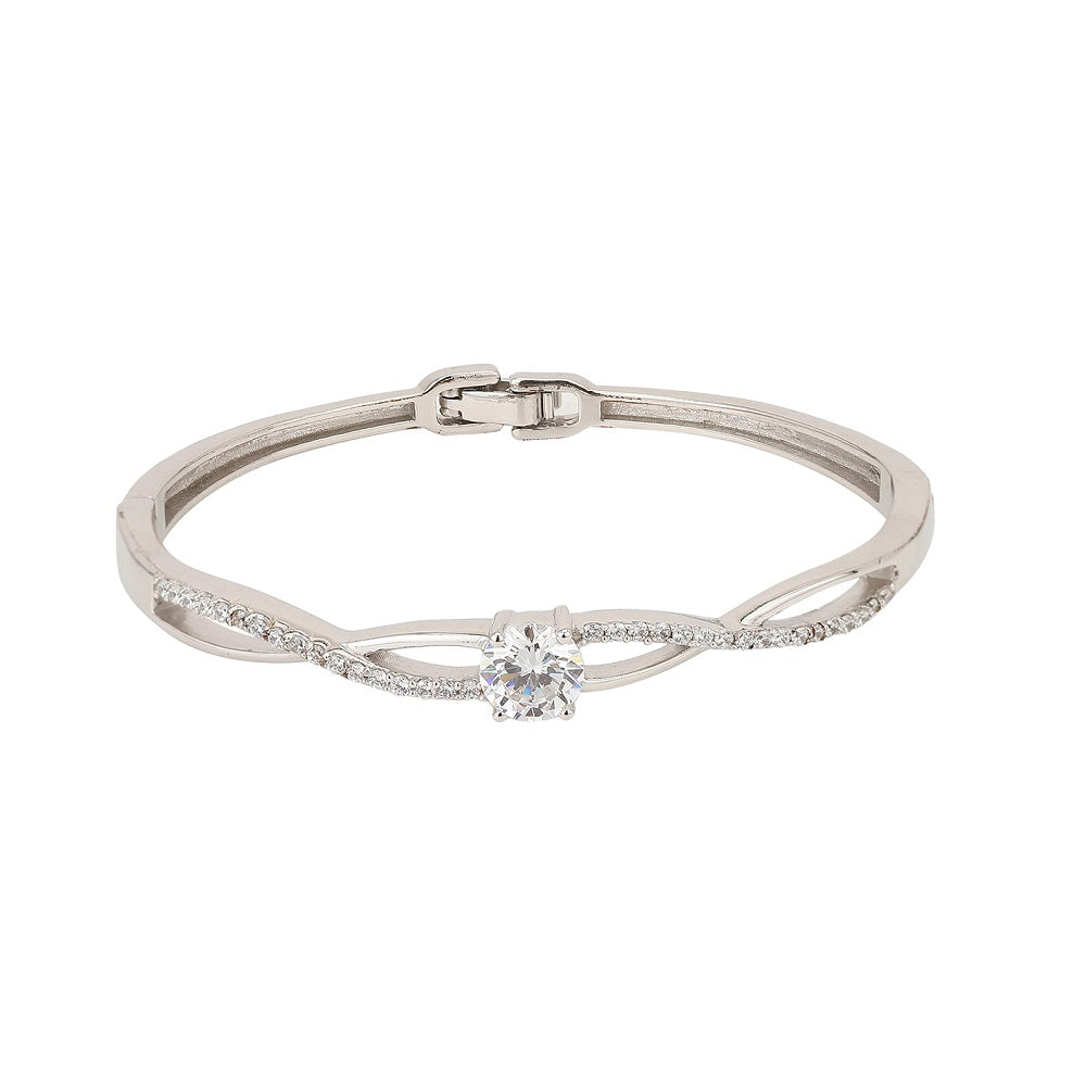 Carlton London Rhodium Plated Cz Studded Bangle Bracelet