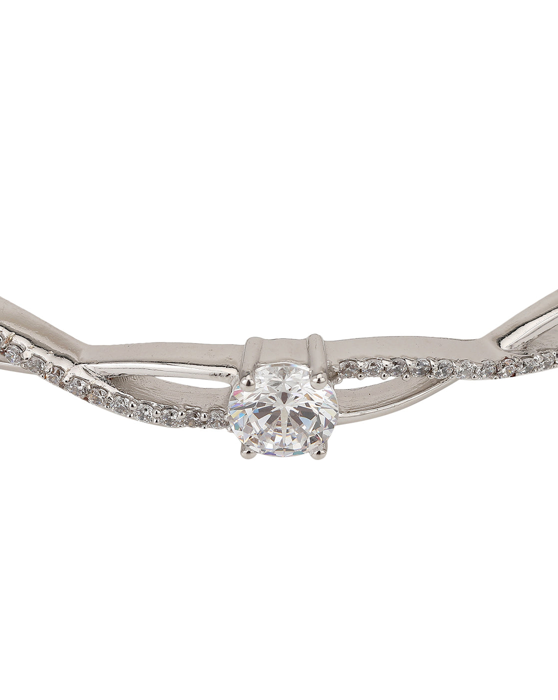 Carlton London Rhodium Plated Cz Studded Bangle Bracelet