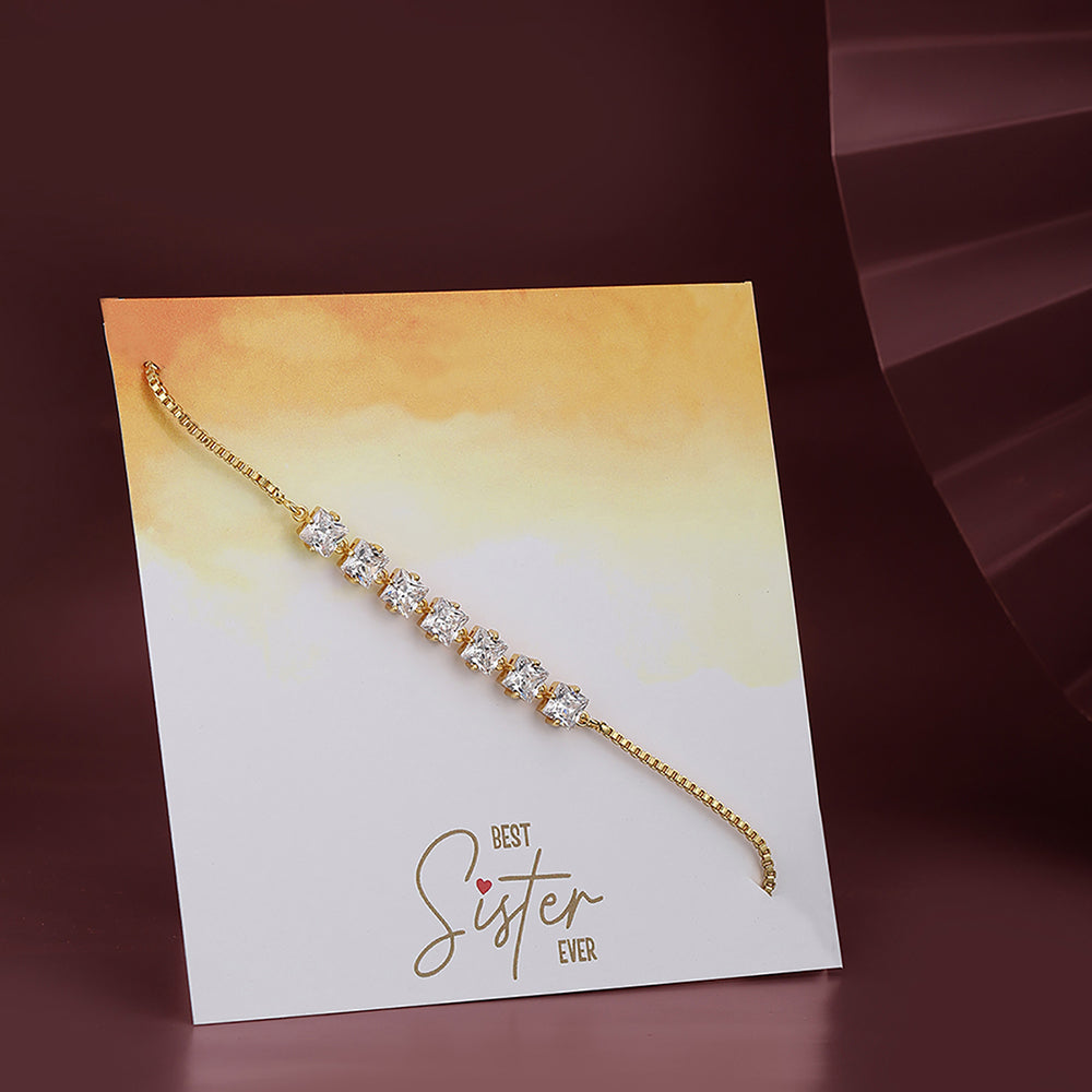 Carlton London Gold Plated Cz Studded Adjustable Charm Bracelet For Women