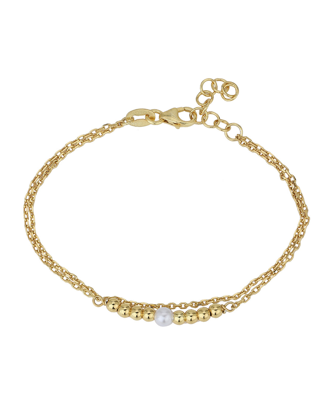 Carlton London 18Kt Gold Plated Double Layer Bracelet With Gold Beads & Pearl