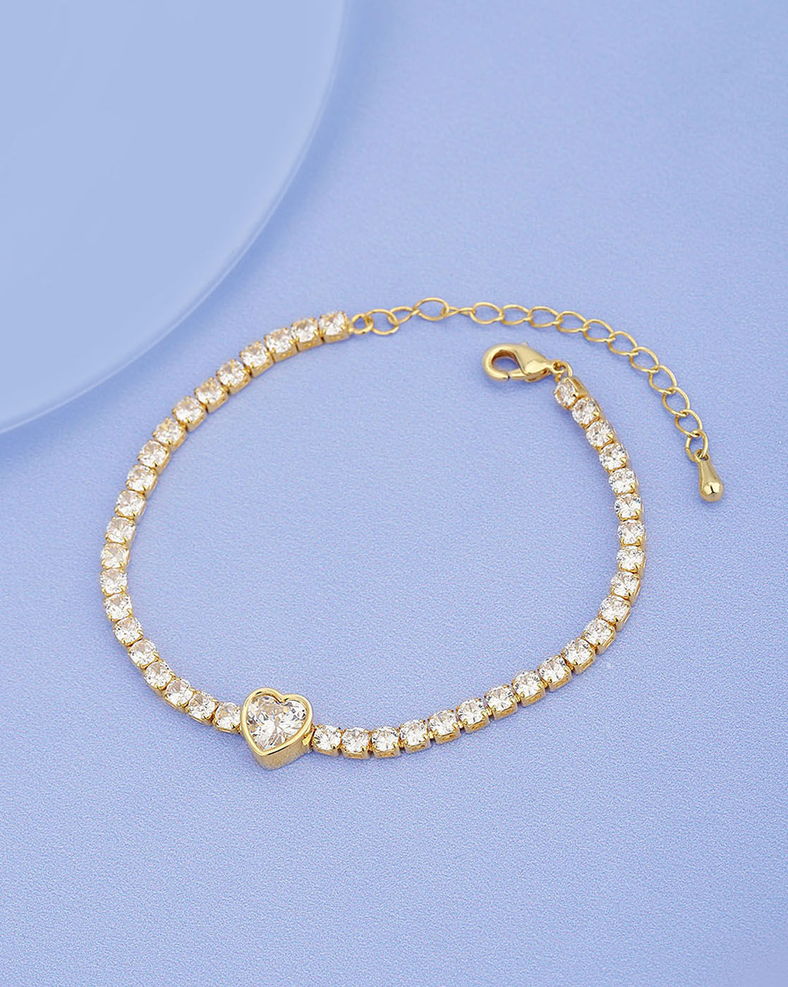 Gold Plated With Heart And Cz Adjustable Bracelet For Women