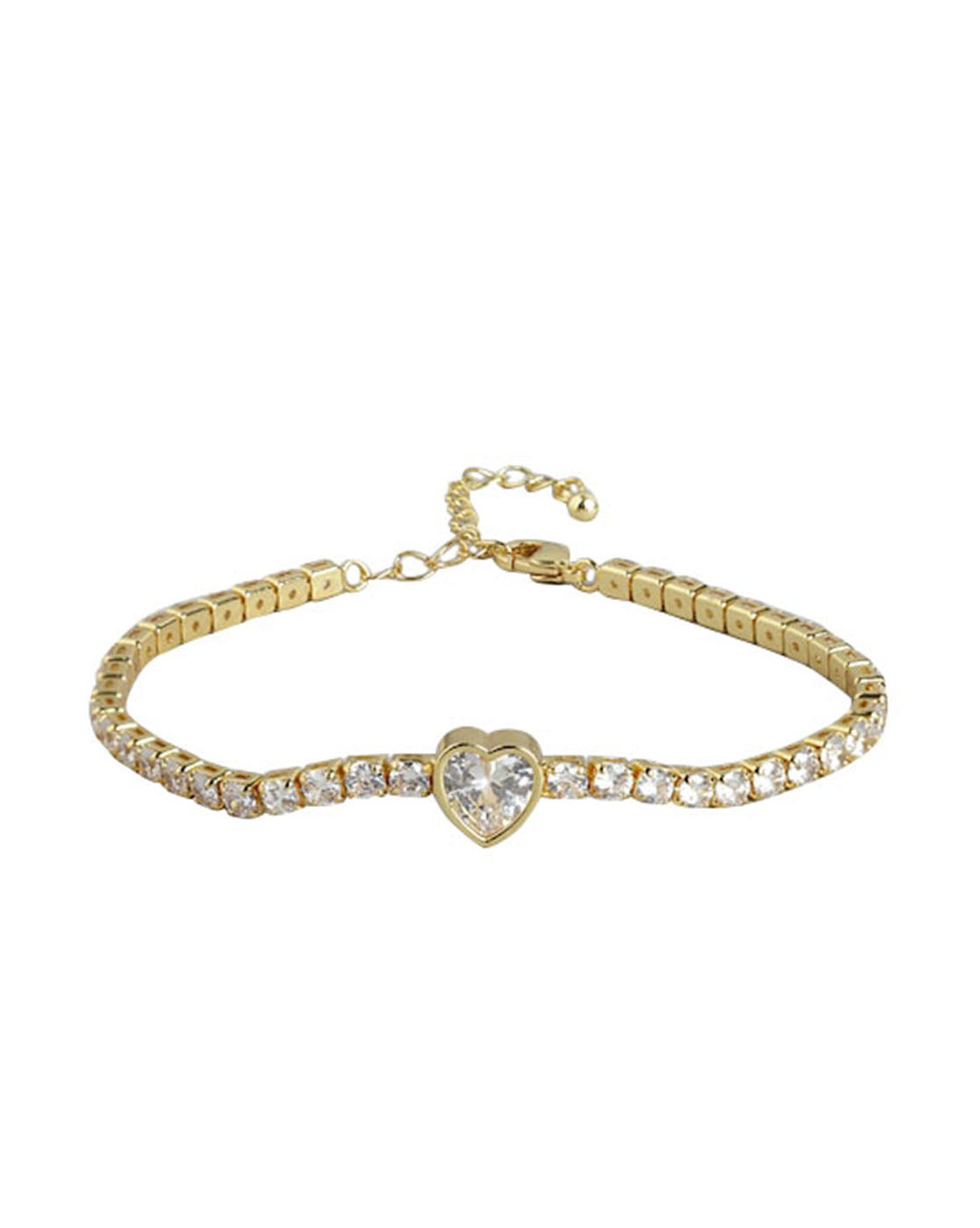 Gold Plated With Heart And Cz Adjustable Bracelet For Women