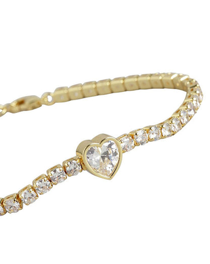 Gold Plated With Heart And Cz Adjustable Bracelet For Women