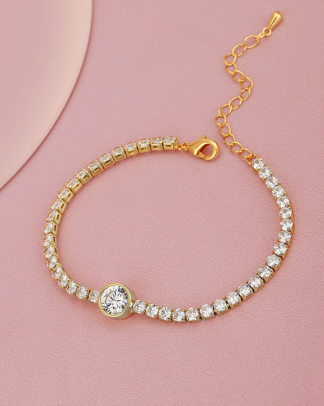 Gold Plated With Cz Fancy Adjustable Bracelet For Women