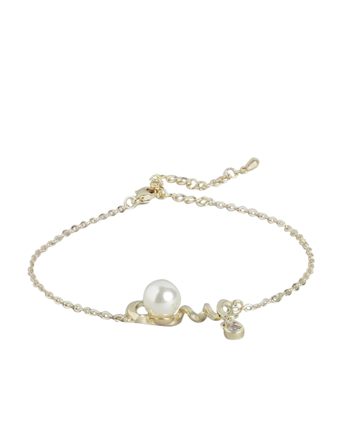 Gold Plated With Pearl And Texture Adjustable Charm Bracelet For Women