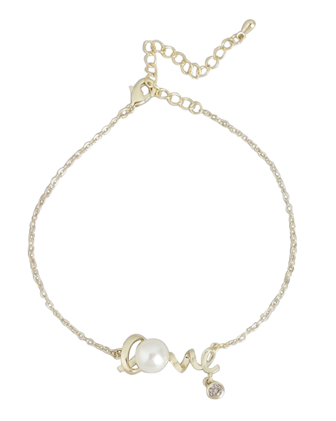 Gold Plated With Pearl And Texture Adjustable Charm Bracelet For Women