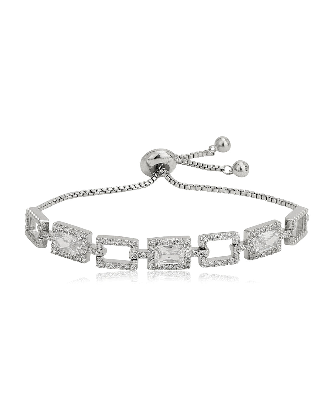 Premium Rhodium Plated With Cz Adjustable Bracelet For Women