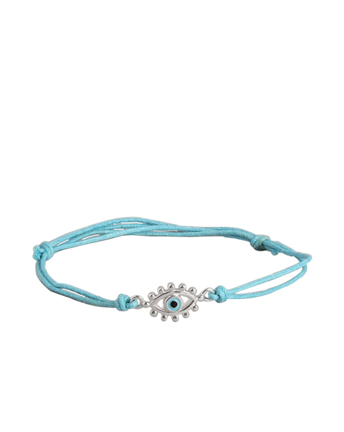 Rhodium Plated With Enamel And Evil Eye Adjustable Charm Bracelet