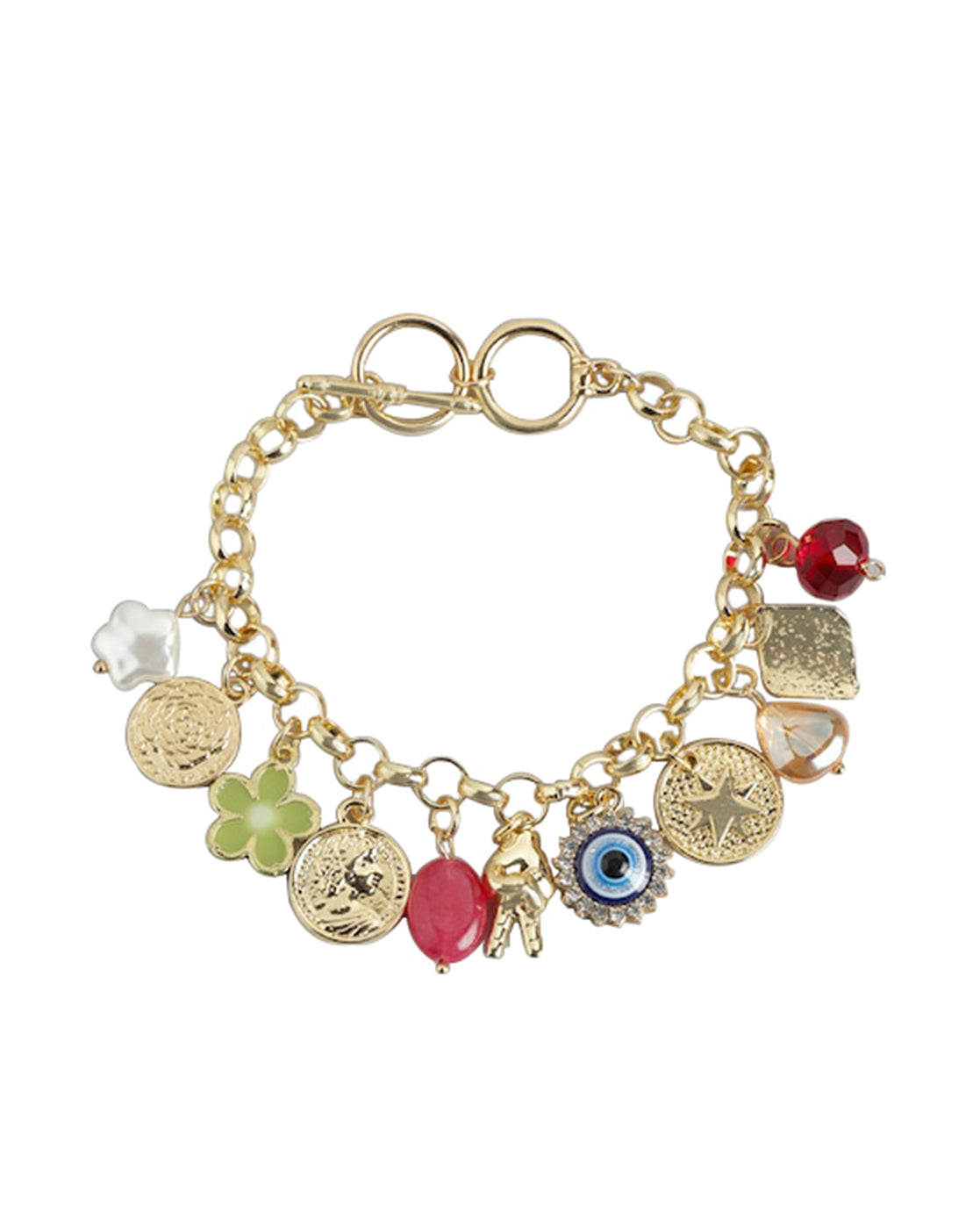 Gold Plated &amp; Pearl Charm Adjustable Bracelet For Women