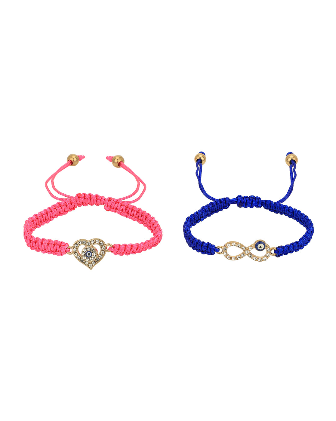 Set of 2 Gold Plated CZ Infinity &amp; Heart Evil Eye Adjustable Bracelet for women