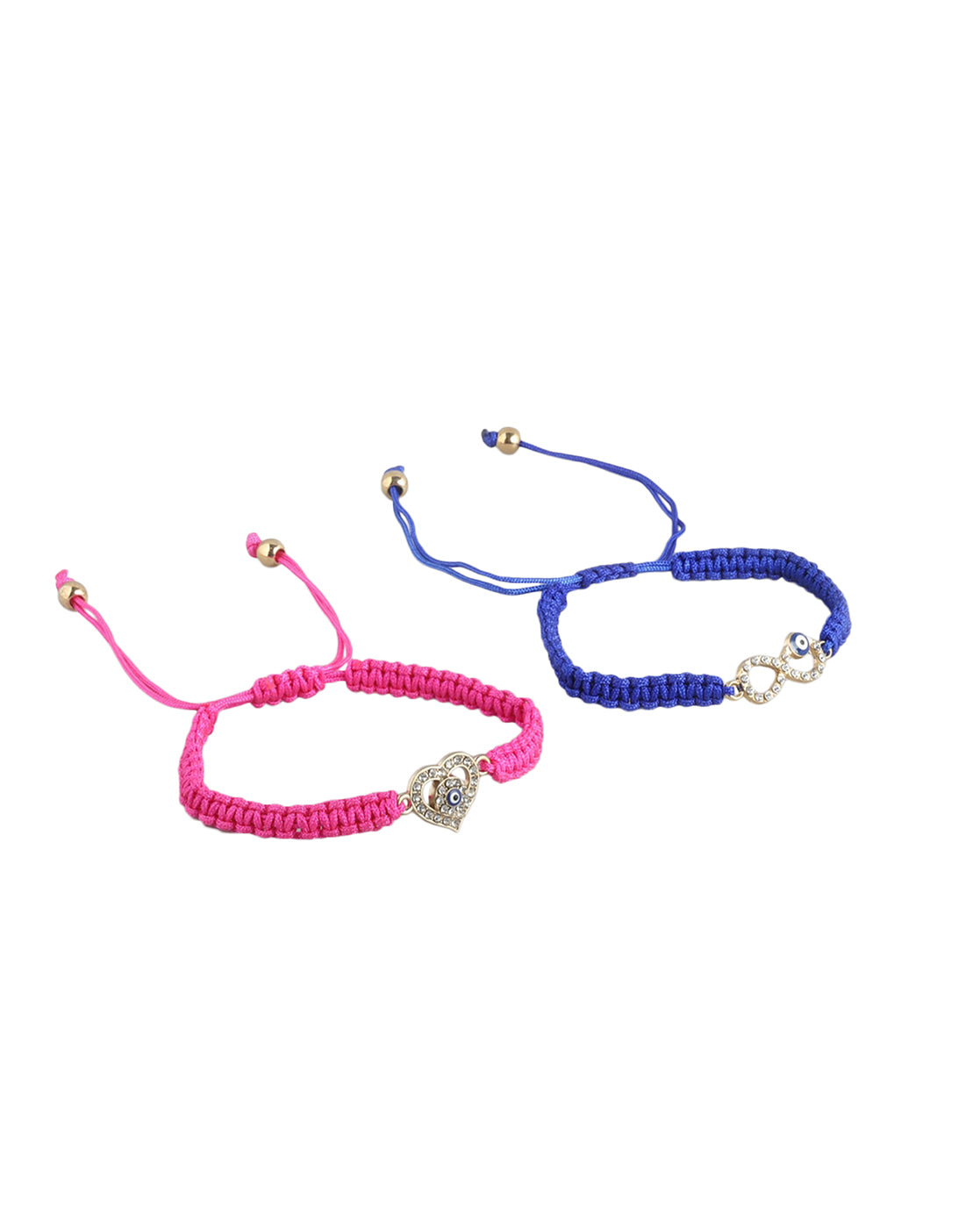 Set of 2 Gold Plated CZ Infinity &amp; Heart Evil Eye Adjustable Bracelet for women