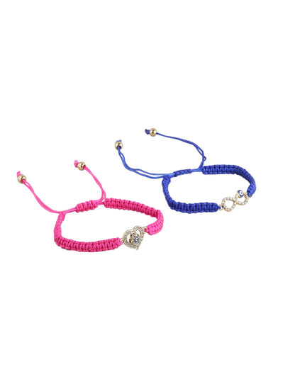 Set of 2 Gold Plated CZ Infinity &amp; Heart Evil Eye Adjustable Bracelet for women