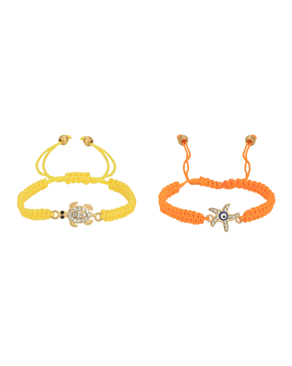 Set of 2 Gold Plated CZ Star &amp; Animal Evil Eye Adjustable Bracelet for women