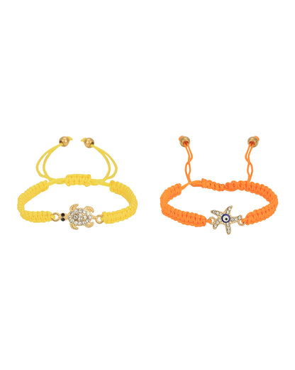 Set of 2 Gold Plated CZ Star &amp; Animal Evil Eye Adjustable Bracelet for women