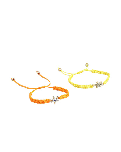 Set of 2 Gold Plated CZ Star &amp; Animal Evil Eye Adjustable Bracelet for women