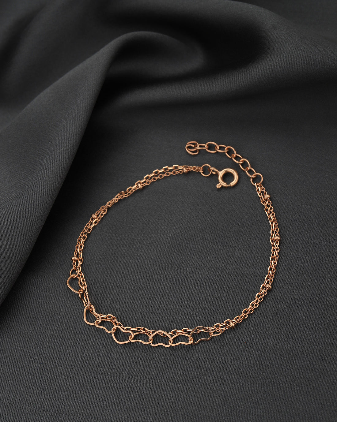 18kt Rose Gold Plated Heart Double Chain Charm Bracelet for women