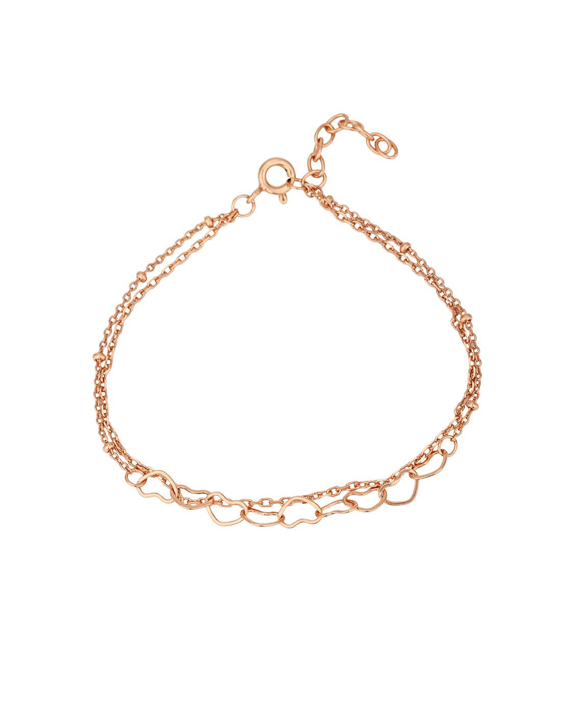 18kt Rose Gold Plated Heart Double Chain Charm Bracelet for women