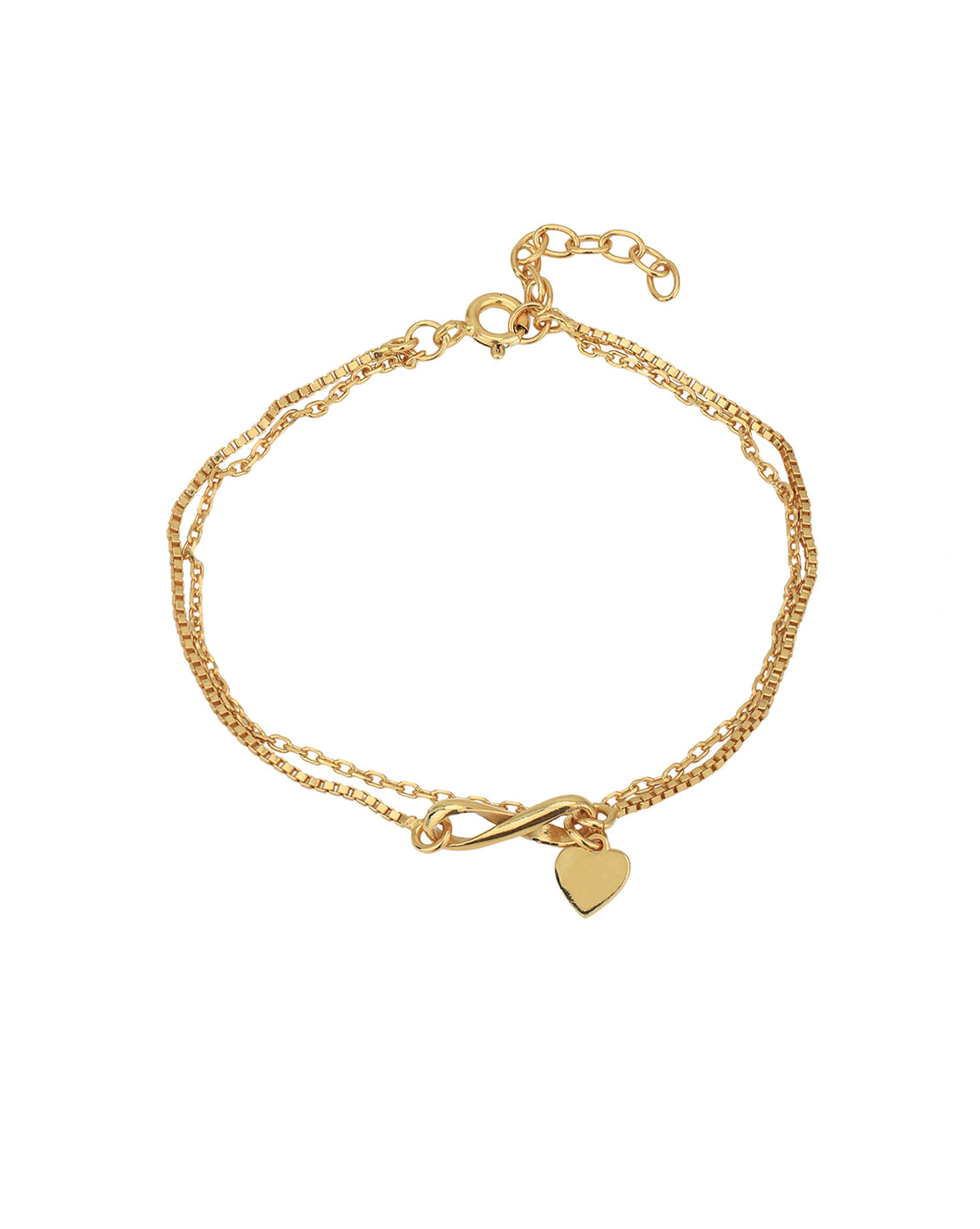 18kt Gold Plated Infinity with Heart Double Chain Charm Bracelet for women