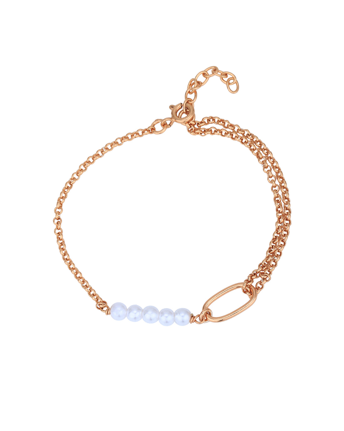 18kt Rose Gold Plated with Pearl Double Chain Charm Bracelet for women