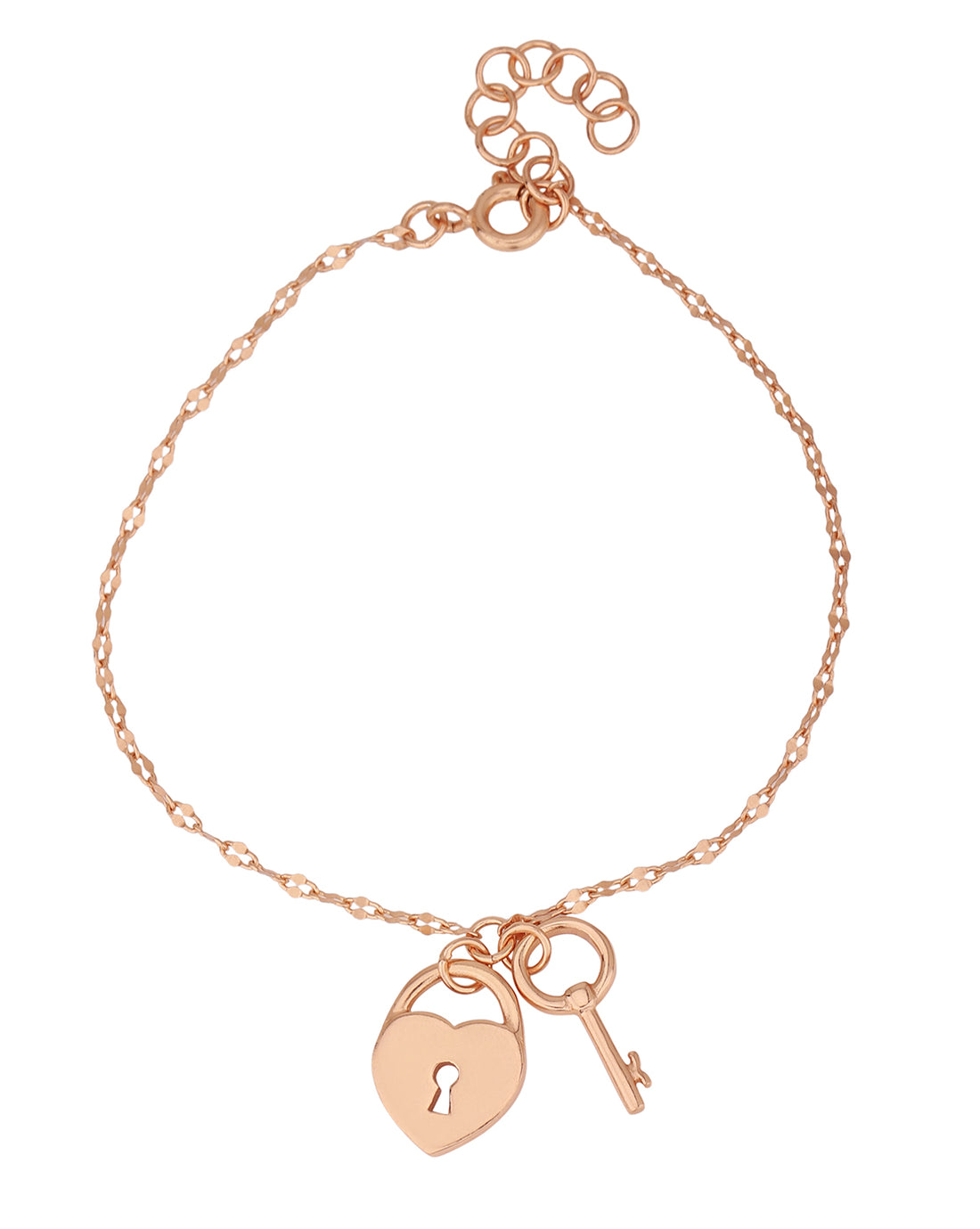 18kt Rose Gold Plated Lock and Key Charm Bracelet