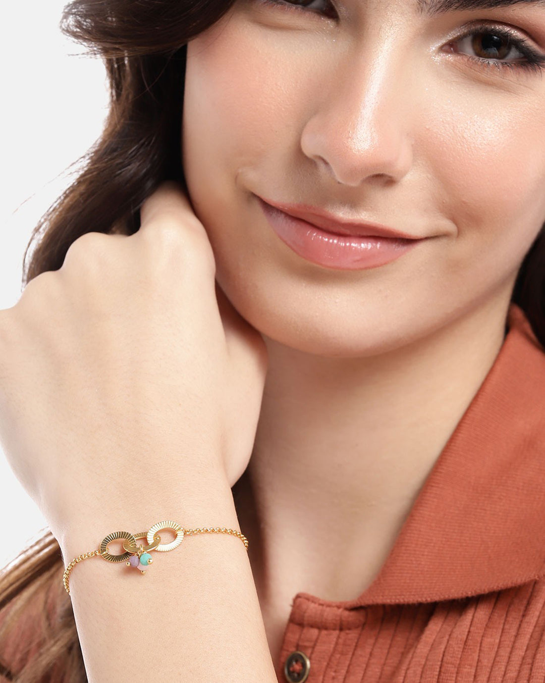 18kt Gold Plated with Glass Bead Charm Bracelet