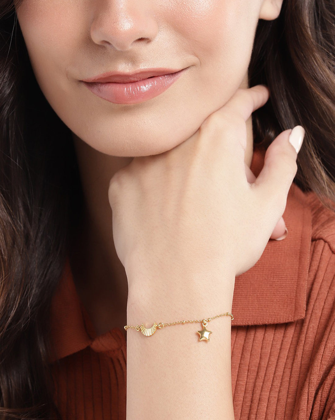 18kt Gold Plated with Moon &amp; Star Charm Bracelet