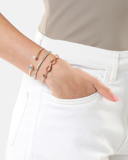 Set of 3 Rose Gold Plated CZ with Infinity Wraparound Bracelets