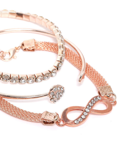 Set of 3 Rose Gold Plated CZ with Infinity Wraparound Bracelets