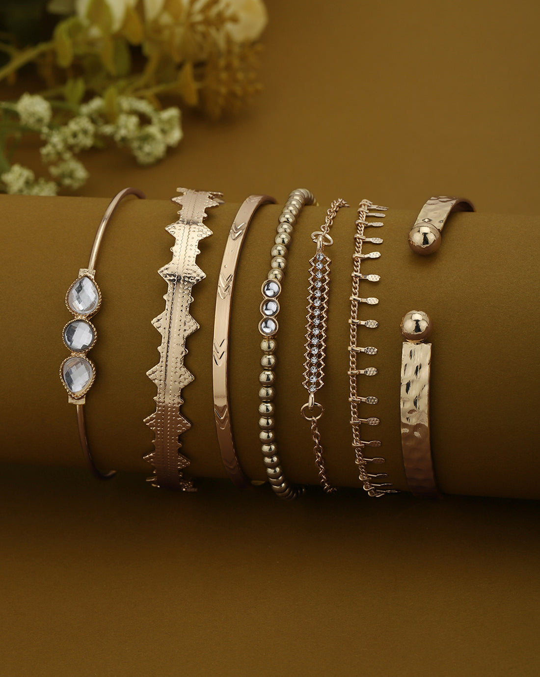 Set of 5 Two Toned CZ Cuff Link Bracelet